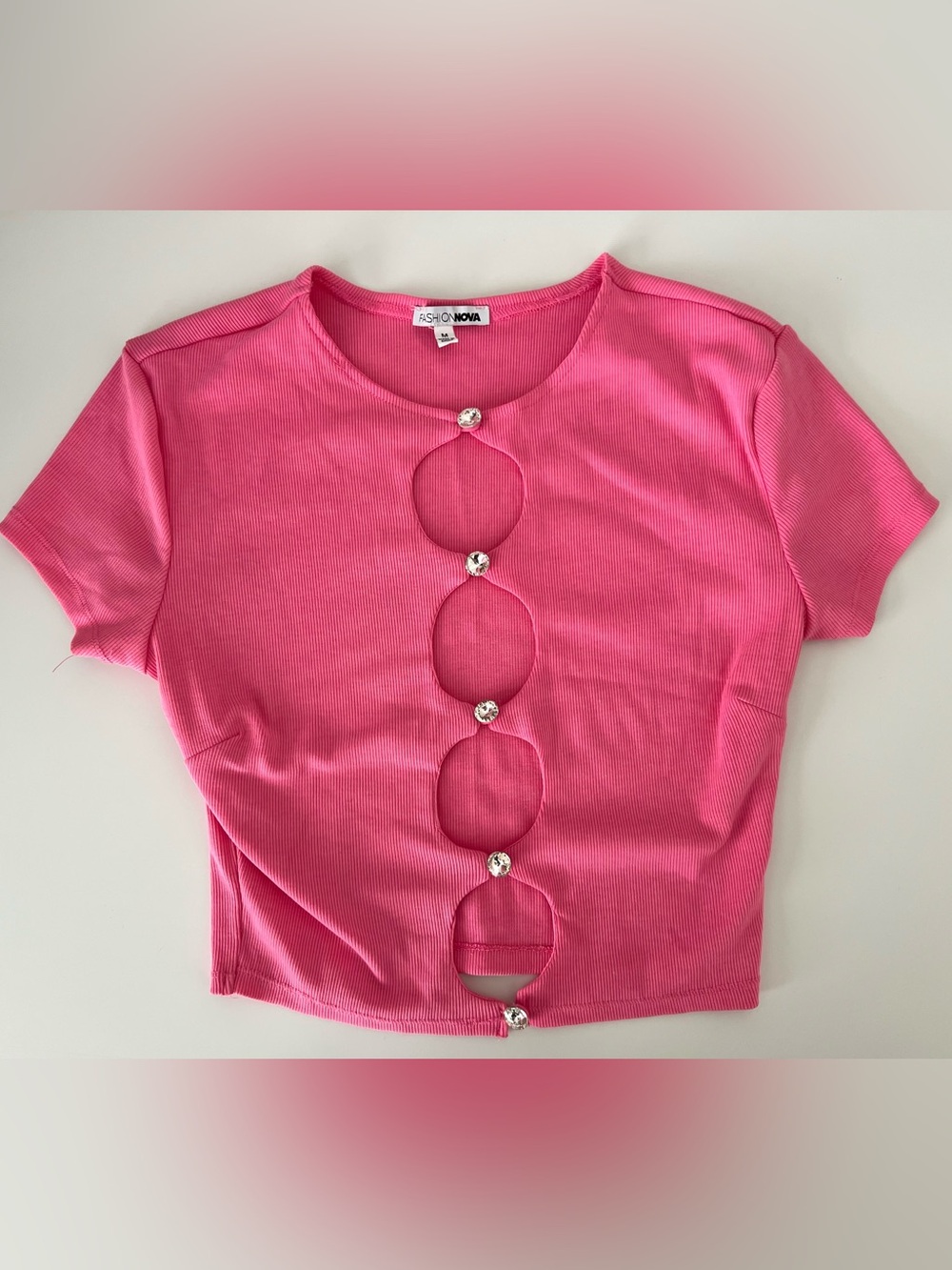 Fashion Nova Hot Pink Button-Detail Cutout Crop Top